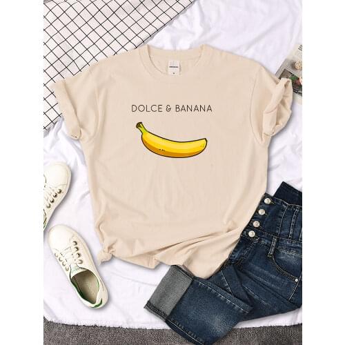 Dolce Banana Fruit Cartoon Print T-Shirt Womens Oversized Kawaii Round Neck Tops Summer Comfortable Breathable Female Slim Tees