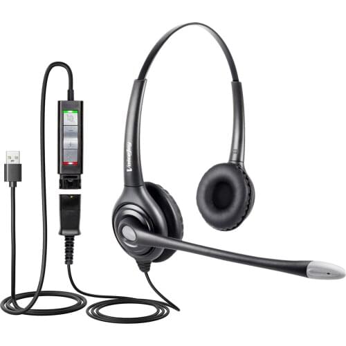 Hands-free Volume Control Noise Cancelling Binaural Headset Headphone with Mic Mircrophone,USB Plug for Laptop, computer,etc