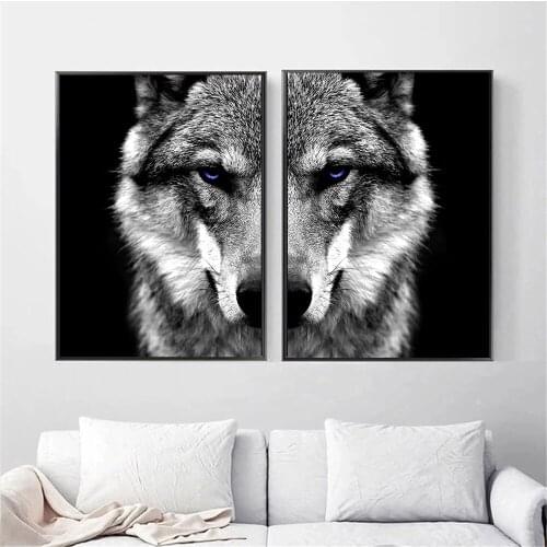 Black And White Wolf Head Canvas Poster Painting Wild Animal Wall Art Print Modern Decoration Art Picture Living Room Home Decor
