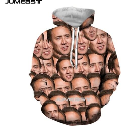 Jumeast Brand Men/Women 3D Printed Sweatshirt Nicolas Cage Face Long Sleeve Cap Hoody Sport Pullover Hoodies