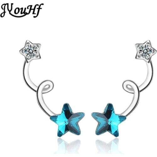 JYouHF Elegant Blue Star Crystal Stud Earrings for Women Jewelry New Fashion Spiral Double Cubic Zirconia Star Earrings Jewelry