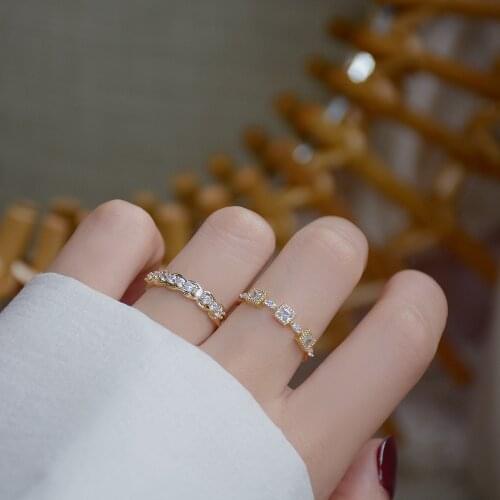 2021 Luxury 14K Real Gold Layer Pave Inlaid CZ Open Ring For Women Adjustable Iced Out Cubic Zirconia Brilliant Rings Bijoux