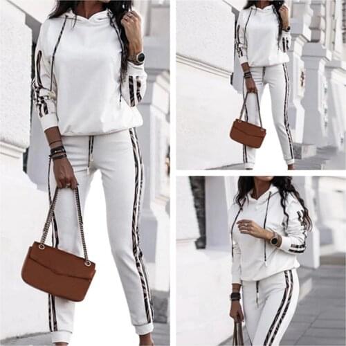 Hot Autumn Womens Fashion 2 Piece Set Tracksuit Long Sleeve Patchwork Top + Pants Jogging Suits Sportswear Sports Hot Suit