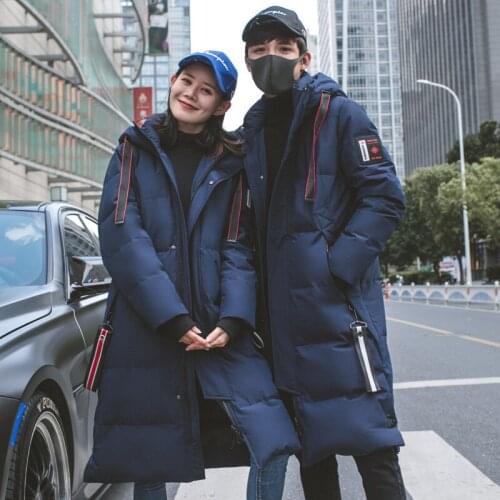 COUPLES down Jacket Womens White Duck down Mid-length Youth Thick Warm Korean-style Casual Winter New Style MenS Wear Fashion