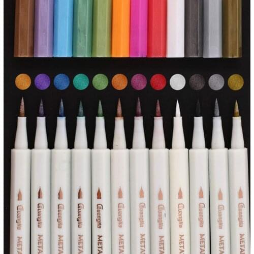 Metallic Calligraphy Marker Soft Brush Tip Painting Pens for Stone,Scrapbook DIY Photo Album,Rock,Card Making,Metal and Ceramics