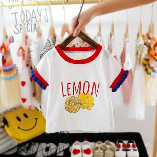 Fashion Summer Baby Girls Clothing Cotton Lemon Print Newborn Infant Girls Tops T-shirts Tees Toddler Kids Children Clothes