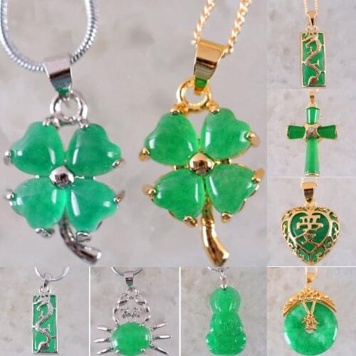 Men Women Fashion Jewelry Gift Animal Grog Sea Turtle Natural Stone Heart Cross Green Jades Pendant 1Pcs