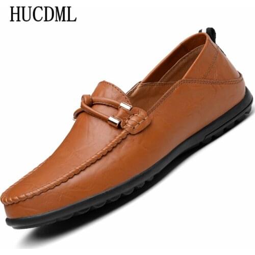 Simple style cow leather mens casual shoes soft bottom flats peas shoes comfortable driving loafers Support Dropshipping