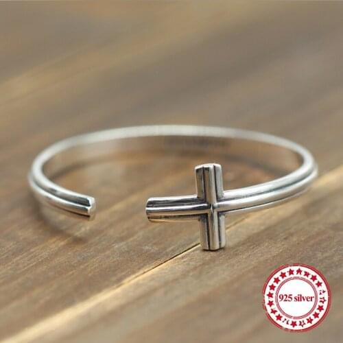 S925 sterling silver mens bracelet personalized classic retro jewelry domineering cross-shaped gift to send lover Bangles