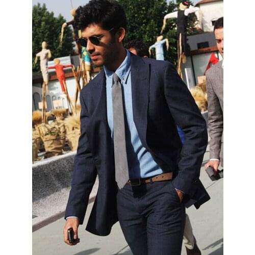 ANNIEBRITNEY Dark Blue 2 Piece Slim Men Formal Suit Tailor Made Groom Wedding Tuxedo 2 Piece Prom Wedding Business Men Suit Set