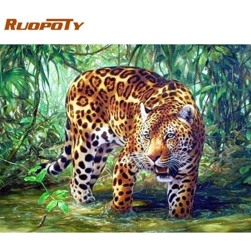 RUOPOTY 40x50cm Framed Painting By Numbers For Adults Leopard Sleep On Tree Animal Paint Kit Acrylic Pigment Canvas Diy Gift
