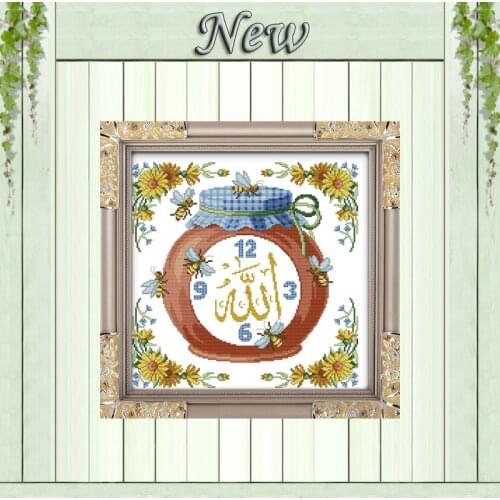 Honey pot dial Islam clock painting counted printed on canvas DMC 14CT 11CT Chinese Cross Stitch Needlework Sets Embroidery kits