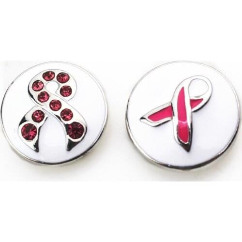 New Arrive 20pcs/lot Mix 2 Designs Pink Ribbon Cancer Awareness Snap Buttons Charms Jewelry Ginger Snaps fit 18mm snap Jewelry