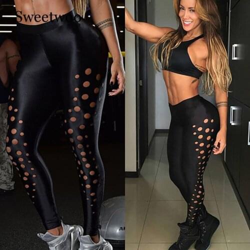 New Women Yoga Pants Elastic Fitness Sport Leggings Tights Running Sportswear Sports Pants Circle Hole High Training Trousers