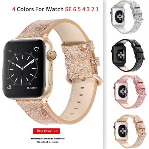 Glitter Leather Strap for Apple Watch Bands SE 6 5 4 44mm 40mm Belt Bracelet for iWatch Band Series 6 5 3 2 40mm 38mm Watchbands
