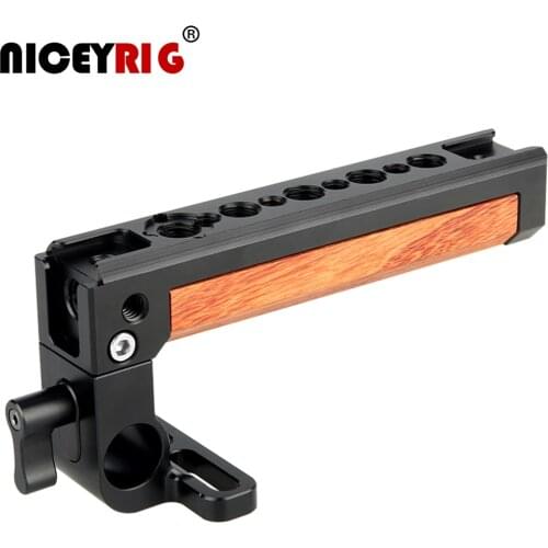 NICEYRIG Camera Handle Grip DSLR Camera Gripping Wood Camera Top Handle Wooden Cage Top Handle 15mm Rod Cold Shoe 1/4" 3/8" ARRI