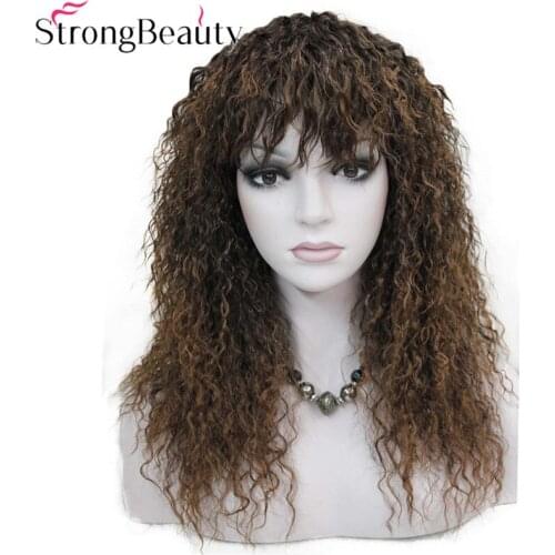 Strong Beauty Synthetic Long Curly Women Wigs Black and Brown Capless Wig