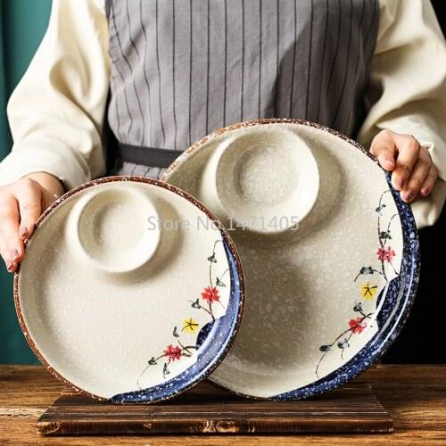 Shrimp Plate Japanese Creative Household Disc French Fries Restaurant Commercial Tableware with Vinegar Dumpling Grid Plate