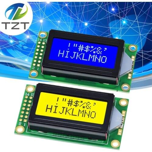 TZT 8 x 2 LCD Module 0802 Character Display Screen Blue / Yellow Green For Arduino