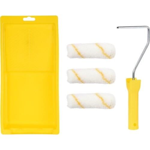 Uxcell 3pcs Acrylic Fiber Paint Roller Brush 4" for Wall Painting w 1xHandle and Tray to paint trim door edging plaster ect