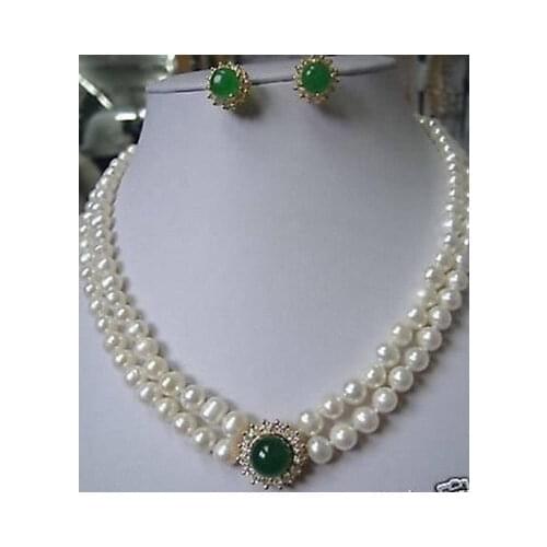 Natural pearl jewelry Noblest Pearl necklace green gem earring set Bridal jewelryCZ Luxury Ms. girl