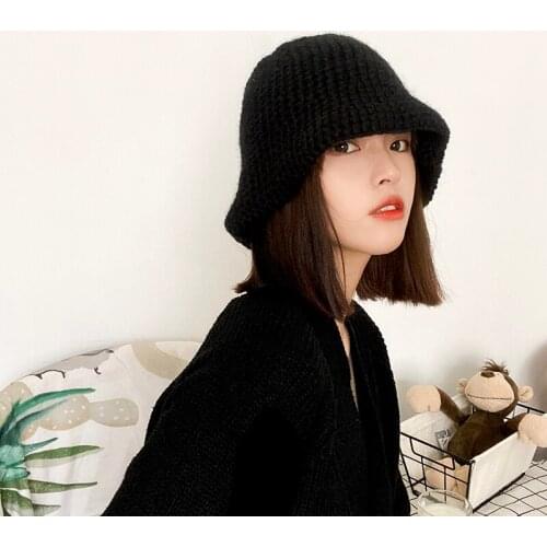 H3586 Women Knitted Fisherman Hat Female Autumn Winter Solid Color Korean Fashion Simple Warm Bucket Cap Japanese Basin Hats