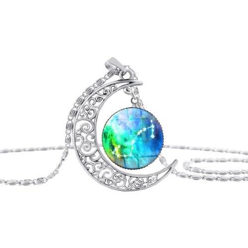 12 Constellation Scorpio sign Star Sky Universe Planet Crescent Necklace Time hollow Half Moon Planet Zodiac Necklace jewelry