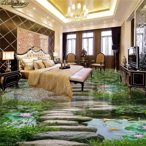 Beibehang Custom photo wallpaper 3D self-adhesive PVC floor painting lotus bathroom kitchen walkway 3D floor paste wall paper