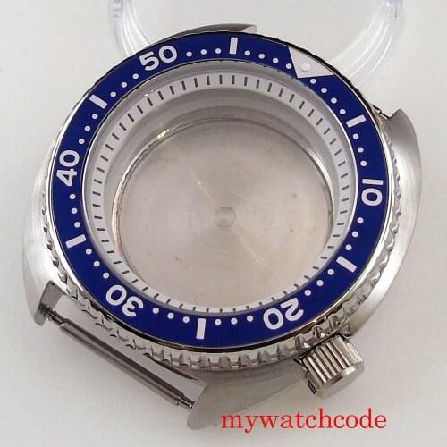 45mm Watch Case Fit 24 Jewels NH35A Automatic Movement Sapphire Crystal Solid Back Blue Bezel Alloy Bezel Insert