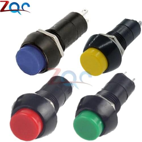 5pcs PBS-11B 2PIN 12mm No Lock Self-Lock ON OFF Push Button Momentary Switch 3A 150V Black Blue Red Green Yellow