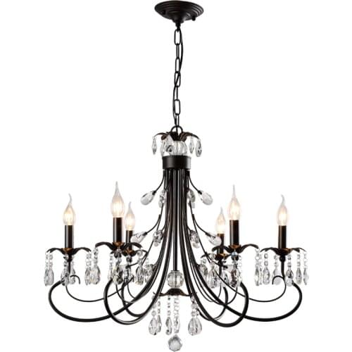 Antique Chandeliers Luminaires Home Black Iron Led Lighting Dining Room Luxury ceiling Bedroom Living Room Crystal Chandelier
