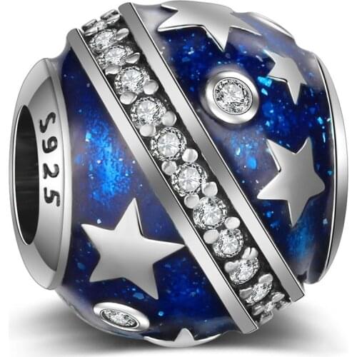 Authentic 925 Sterling Silver Shining Star Planet Crystal Glaze Beads For Original Pandora Charm Bracelets & Bangles Jewelry