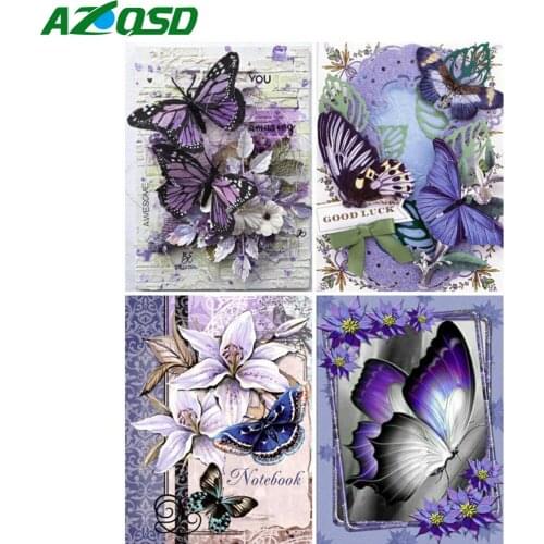AZQSD Diamond Painting Butterfly Flower Cross Stitch 5D Needlework Rhinestones Diamond Embroidery Animal Mosaic Home Decor