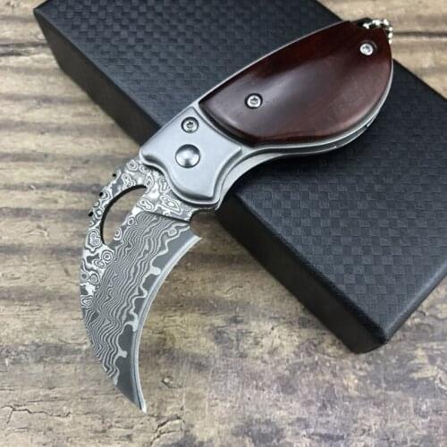 Free shipping Folding knife sharp Damascus steel imports blacksmithing camping tool wood handle outdoor self-defense knife
