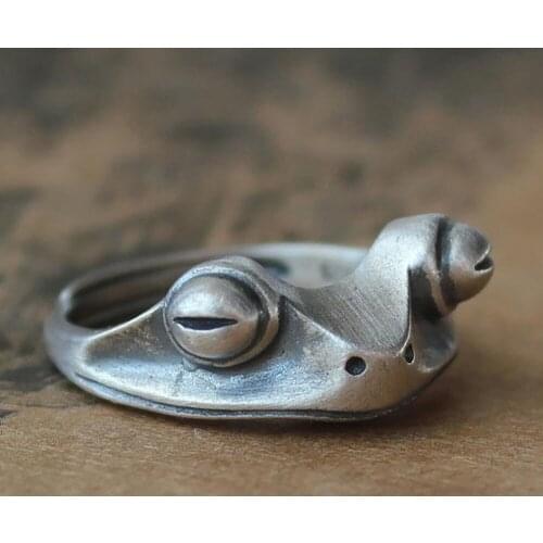 Bohemian Vintage Frog Ring for Women Artistic Design Retro Opening Resizable Unisex Female Statement Rings Silver Color Gift