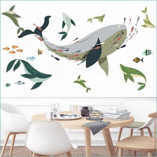 DIY Whale Kids Room Decoration PVC Wall Sticker Cartoon Fish Bathroom Nusery Wall Decals Adhesive Poster
