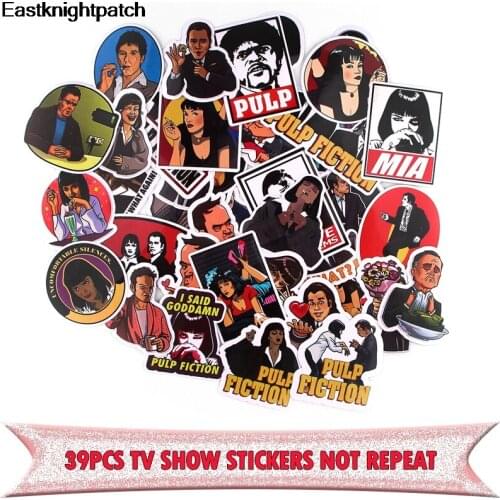 E1908 39pcs Cartoon Movie Pulp fiction Stickers Toy Luggage PVC Waterproof Sticker Motorcycle and Luggage Notebook Sticker