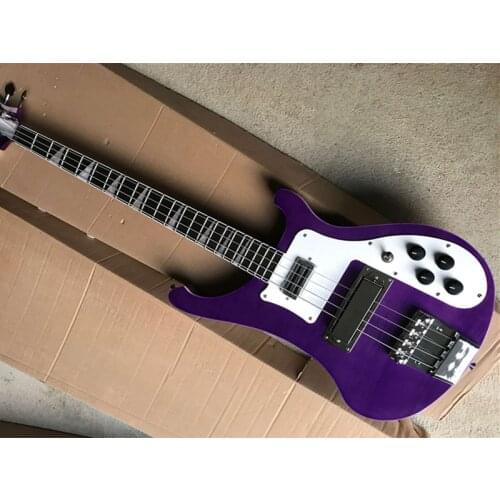 Purple body 4 strings Electric Bass Guitar with White Pickguard,Chrome Hardware,Flame maple veneer,Provide custom service