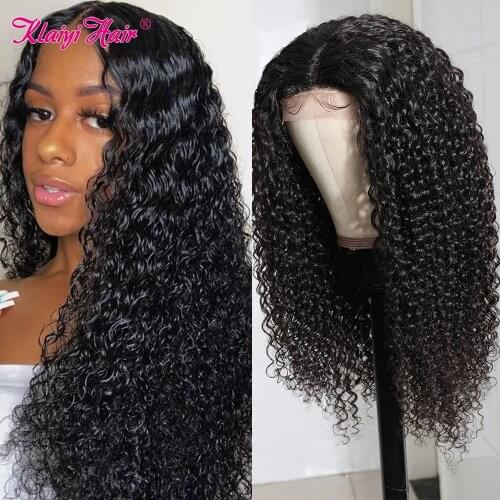 Klaiyi Brazilian Curly Hair T Part Lace Wig Remy Real Human Hair Lace Wigs For Women Pre Plucked Natural Curly Human Hair Wig