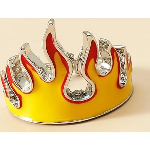Punk Flame Rings For Women Men Girls Boys Hip Hop Fashion Party Jewelry Gifts Colorful Rings Open End Adjustable Size