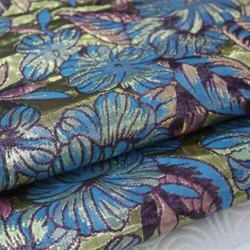 NC211 Red/Blue Mongolian Floral Filigree Chinese Wedding Dress Fabric Purl Cheongsam Fabric Jacquard Brocades Home Textile Cloth