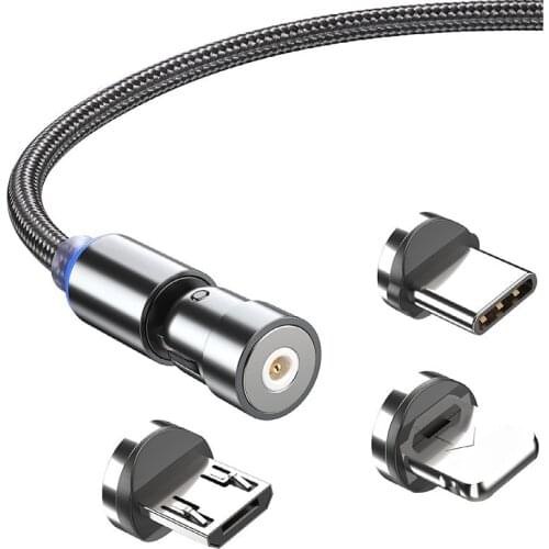 3-in-1 Magnetic Rotating Fast Charge Cable Date Cable 3A 360 Rotate Magnetic Cable Micro USB Type C Cable For iPhone Samsung