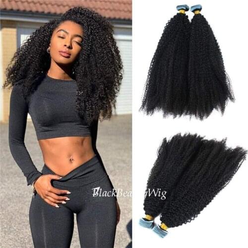 Mongolian Tape in Human Hair Extension Long Kinky Curly Skin Weft Tape Hair Adhesive Tape on Hair Extension 100g 40Pcs