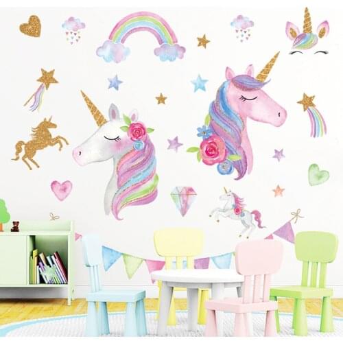 Cartoon Unicorn Rainbow Wall Stickers for Kids room Kindergarten Girls room Decor Eco-friendly Wall Decals Art Home Decor