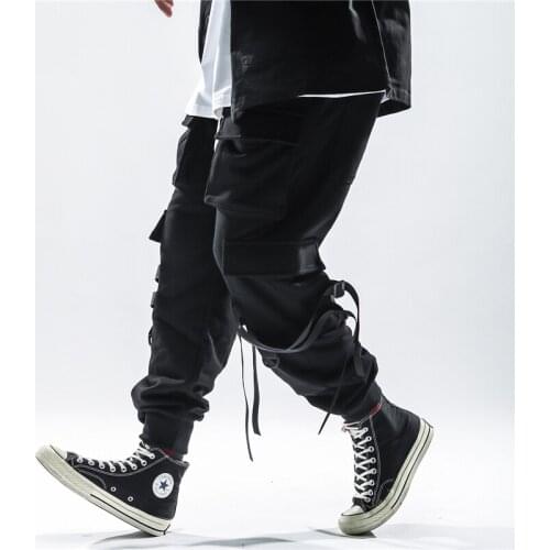 Mens Joggers Pants Black Streetwear Hip Hop Trousers