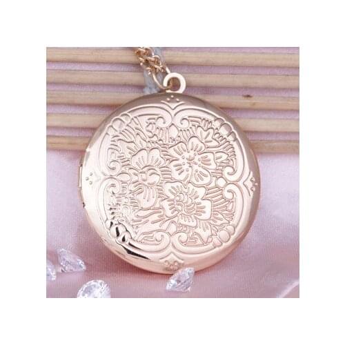 N109 Fashion locket pendant jewelry flowers pattern round locket pendant necklace