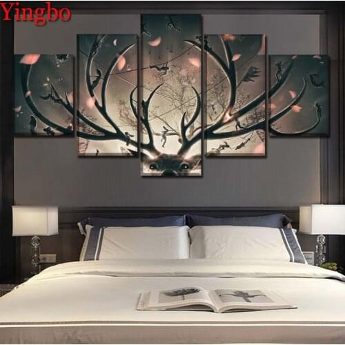5 panel Raider Animal Deer Diamond Painting Multi-picture Combination DIY Diamond Embroidery Cross Stitch Decor Gift Wall Art