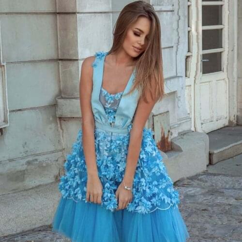 Sky Blue Sweet Elegant Short Homecoming Dresses 2021 3D Flowers Pleated Tulle Ball Gown Women Prom Party Cocktail Gowns Custom