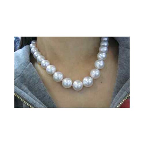 New charming gorgeous 13-14mm south sea natural south sea round white pearl necklace 18inch earring set