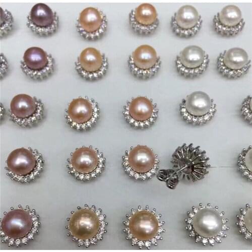 Wholesale 100pairs/lot Hot Cheap Real Freshwater Pearl Earrings Silver Plated Stud Earrings Nice Party Wedding Gift